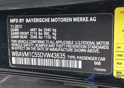 2013 BMW X1 Sdrive28I from USA, damaged, VIN WBAVM1C55DVW43635